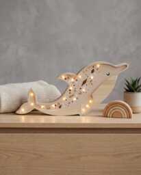 Wooden Dolphin Baby Night Light - Ocean Nursery Decor Kids Lamp Led Coastal Room Aquarium Animal Personalized Shower Gift