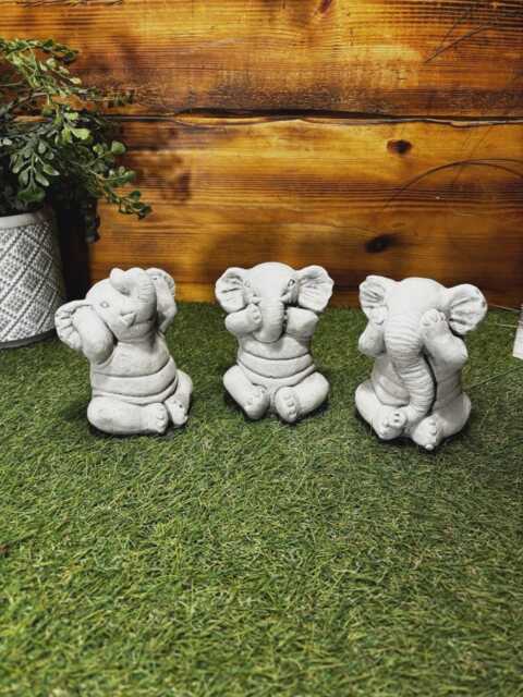 stone Garden Set Of 3 Wise Cheeky Elephant See Hear Speak No Evil Ornament - image 1