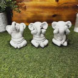 stone Garden Set Of 3 Wise Cheeky Elephant See Hear Speak No Evil Ornament - thumbnail 3