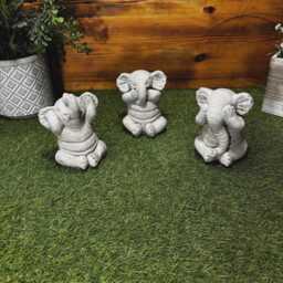 stone Garden Set Of 3 Wise Cheeky Elephant See Hear Speak No Evil Ornament - thumbnail 2