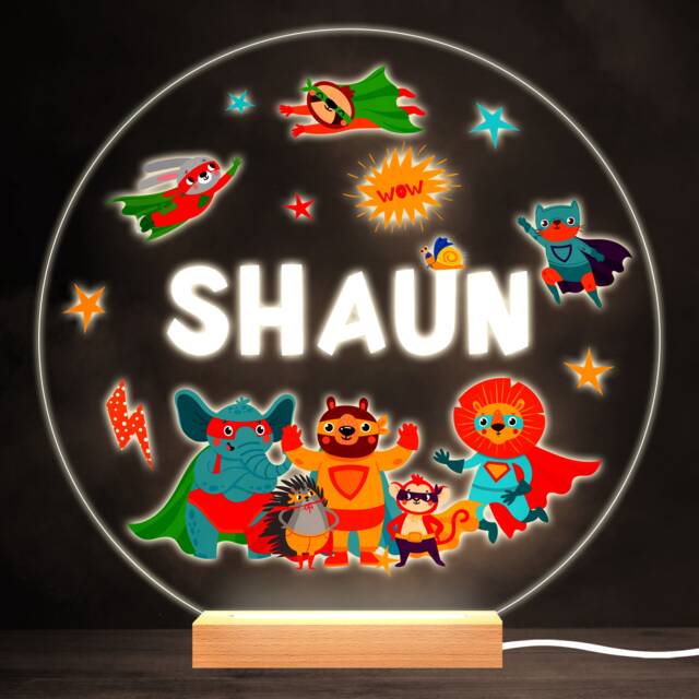 Superhero Animals Colourful Round Personalised Gift Led Lamp Night Light - Bedroom - image 1