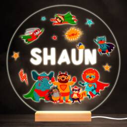 Superhero Animals Colourful Round Personalised Gift Led Lamp Night Light - Bedroom - thumbnail 1