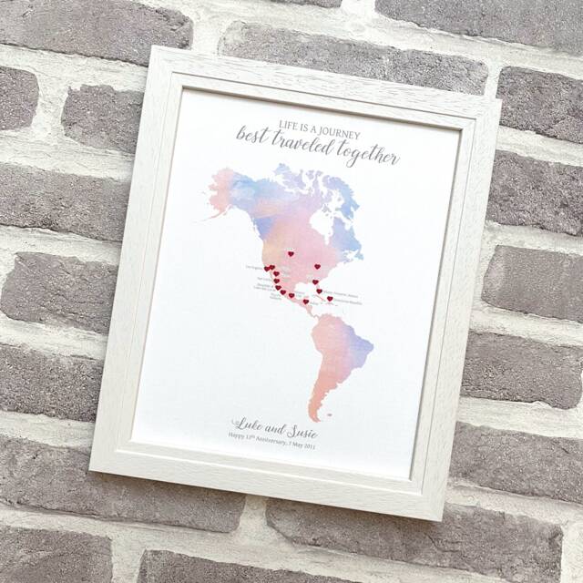 Our Adventures Map On Real Silk, 12Th Wedding Anniversary Gift, Our Special Places, Travelling Together, Usa America Europe Australia - image 1