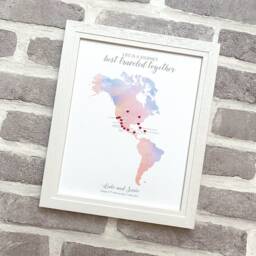 Our Adventures Map On Real Silk, 12Th Wedding Anniversary Gift, Our Special Places, Travelling Together, Usa America Europe Australia - thumbnail 1