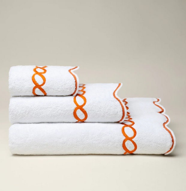 Scalloped&chain Embroidery Line Cotton Bath Towels Set 600 Gsm - image 1