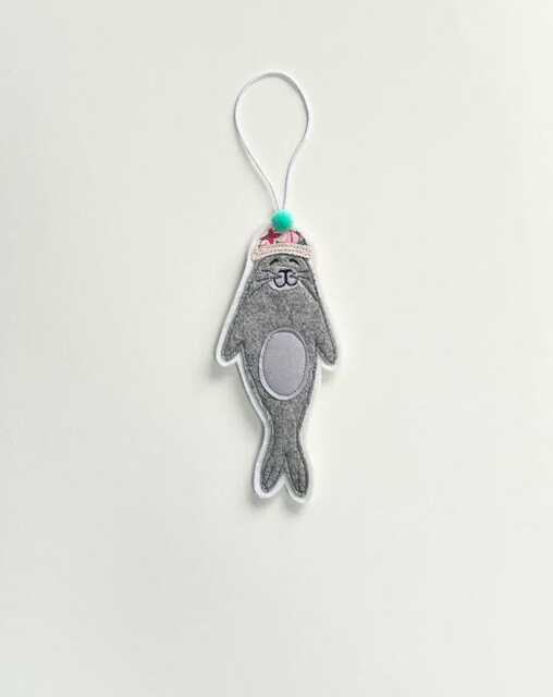 Seal Christmas Decoration, Ornament, Tree, Hanging Bobble Hat, Fabric, Pom Pom, Sleepy Seal, Embroidery Art, Cornwall - image 1
