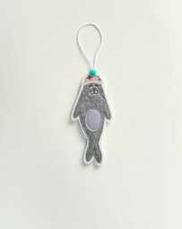 Seal Christmas Decoration, Ornament, Tree, Hanging Bobble Hat, Fabric, Pom Pom, Sleepy Seal, Embroidery Art, Cornwall