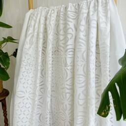 Appliqu?? Cotton Bedcover Sofa Room Throw King Size Dohar- Artisan Indian Handmade Exotic - Elegant White Geometric Country Living - thumbnail 3