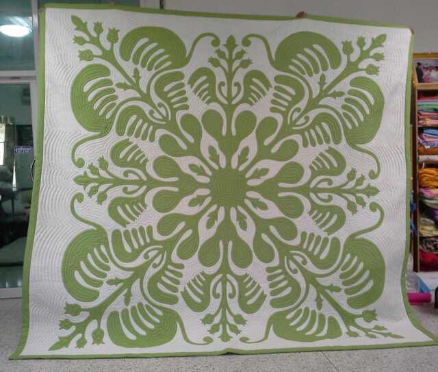 Custom Monstera Hawaiian Quilt, Botanical Artisan Bedspread, Tropical Leaf Appliqu??, Island Retreat Bedding, Hand Quilted Queen-Cal King - image 1