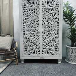 Beautiful Hand Carved Mango Wood Wardrobe - thumbnail 2