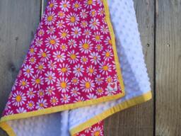 Daisy Baby Blanket - Pink Floral Cotton, White Minky Dot