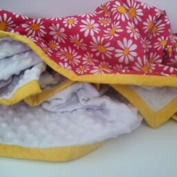 Daisy Baby Blanket - Pink Floral Cotton, White Minky Dot - thumbnail 4