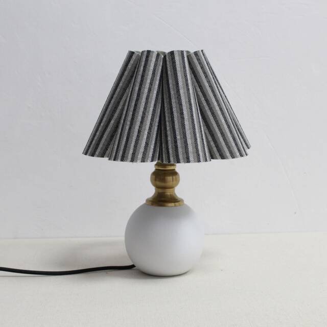 Handmade Scallop Fabric Lamp Grey Stripes Ceramic Base - image 1