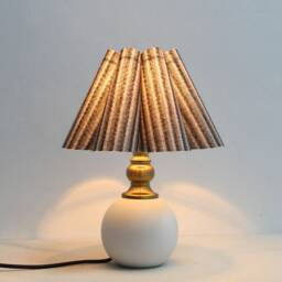 Handmade Scallop Fabric Lamp Grey Stripes Ceramic Base - thumbnail 4