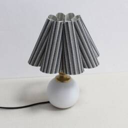 Handmade Scallop Fabric Lamp Grey Stripes Ceramic Base - thumbnail 2