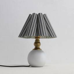Handmade Scallop Fabric Lamp Grey Stripes Ceramic Base - thumbnail 3