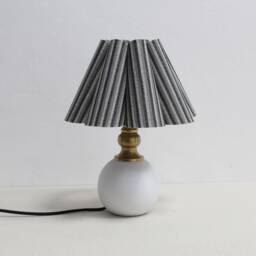 Handmade Scallop Fabric Lamp Grey Stripes Ceramic Base - thumbnail 1