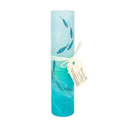 Hand-Painted Fish Vase & Candle Holder Set Aqua Turquoise Strawsilk Glass - thumbnail 2