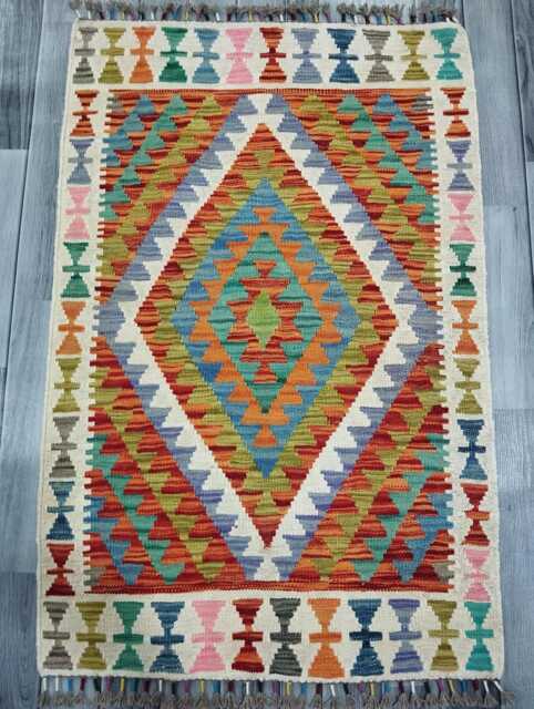 Heritage Aztec Rug, Handmade Artisan Afghan Turkish Scandinavian Navajo Bohemian Flatweave Wool Multicolour Kilim Rug 122x96 cm - image 1