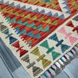 Heritage Aztec Rug, Handmade Artisan Afghan Turkish Scandinavian Navajo Bohemian Flatweave Wool Multicolour Kilim Rug 122x96 cm - thumbnail 2