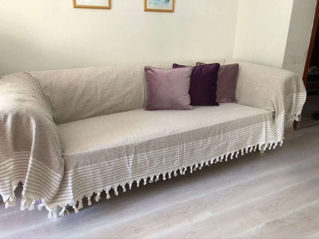 Slipcover For Sofa, Woven Sofa Cover, Cotton Bed Natural Woven