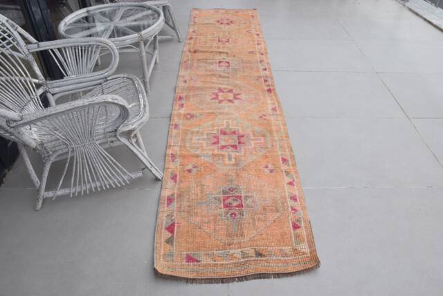 2.3x9.9 Ft Accent Rug, Vintage Rugs For Bedroom, Orange Cool Rugs, Ethnic Kitchen Turkish Oushak Outdoor Nursery - image 1