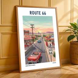 Route 66 Americana Art Print Vintage Road Trip Illustration - thumbnail 3
