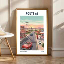 Route 66 Americana Art Print Vintage Road Trip Illustration - thumbnail 1