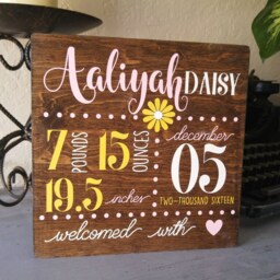 Custom Newborn Stats Wood Sign - Personalized Child/Birth Announcement Wall Hanging - thumbnail 2