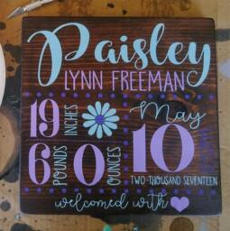 Custom Newborn Stats Wood Sign - Personalized Child/Birth Announcement Wall Hanging - thumbnail 1