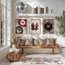 Red Leopard Wall Art Posters Trendy Prints Tiger Lucky 8 Balls Cheetah Stiletto Heels Designer Shoes Vinyl Records, Above The Bed