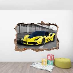 Super Car Wall Decal Sportscar Sticker Print Decor Yellow Racing 3D Vinyl Supercar Art Boy Room - thumbnail 3