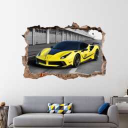 Super Car Wall Decal Sportscar Sticker Print Decor Yellow Racing 3D Vinyl Supercar Art Boy Room - thumbnail 4