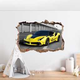 Super Car Wall Decal Sportscar Sticker Print Decor Yellow Racing 3D Vinyl Supercar Art Boy Room - thumbnail 1