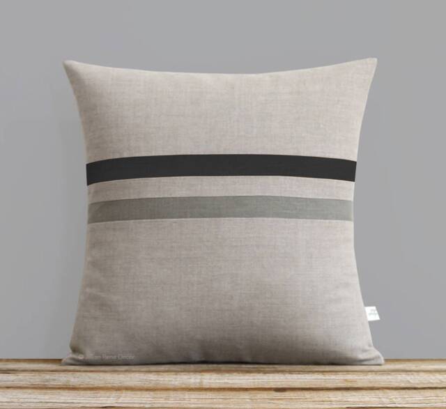 Striped Pillow Cover With Black & Grey Stripes By Jillianrenedecor - 16x16 Modern Home Decor - Masculine Gift For Him - image 1
