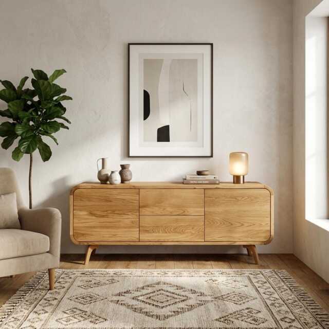 Sideboard, Record Player Stand, Sideboard With Two Drawers & Compartments, Tv Vinyl Storage, Low Dresser, Credenza Media Console - image 1