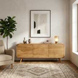 Sideboard, Record Player Stand, Sideboard With Two Drawers & Compartments, Tv Vinyl Storage, Low Dresser, Credenza Media Console - thumbnail 1