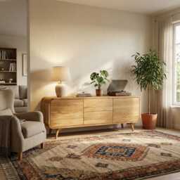 Sideboard, Record Player Stand, Sideboard With Two Drawers & Compartments, Tv Vinyl Storage, Low Dresser, Credenza Media Console - thumbnail 2