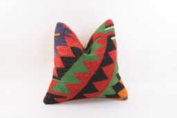 Vintage Turkish Kilim Pillow Cover Handwoven Wool Throw 16x16 - thumbnail 1