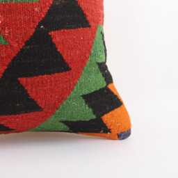 Vintage Turkish Kilim Pillow Cover Handwoven Wool Throw 16x16 - thumbnail 2