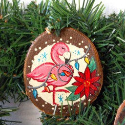 Tropical Wood Slice Christmas Tree Ornament Decoration, Tiki, Flamingo, Pineapple, Cocktails, Hawaiian, Tropical, Polynesian - thumbnail 2