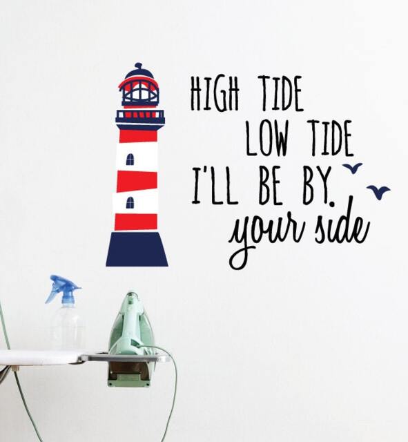 Lighthouse Wall Decal - High Tide Low Quote, Removable Sticker