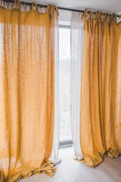 Honey Gold Linen Curtain Panel Tie Top Soft Drape - thumbnail 1