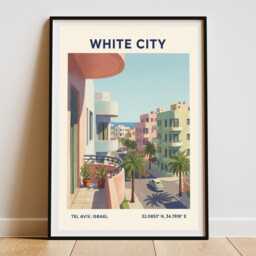 Tel Aviv Israel White City Art Poster - Mediterranean Travel Urban Cityscape Israeli Beach Wall Print Decor - thumbnail 3