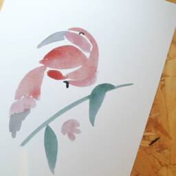 Toucan Physical Print - Watercolour Tropical Bird Painting Wall Art Artwork Handmade Rainforest Red Abstract Size A5 A4 - thumbnail 3
