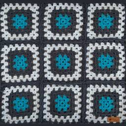 Blue Granny Square Crochet Pillow Cover Retro Home Decor - thumbnail 3