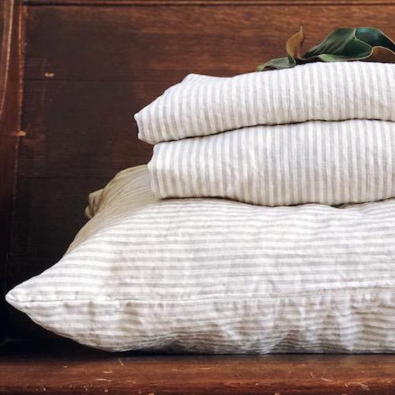 striped Linen Cotton Crib Sheet Breathable Neutral Baby Bedding - image 1