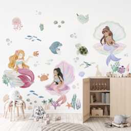Watercolor Mermaid Wall Decal, Under The Sea Sticker, Animals Nursery Decor, Girl's Room Sticker - thumbnail 2