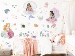 Watercolor Mermaid Wall Decal, Under The Sea Sticker, Animals Nursery Decor, Girl's Room Sticker - thumbnail 1