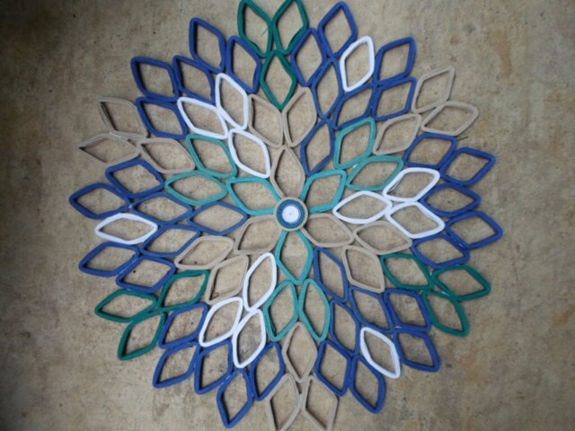 Handmade Dahlia Paper Wall Art Navy, Teal, & Beige - image 1